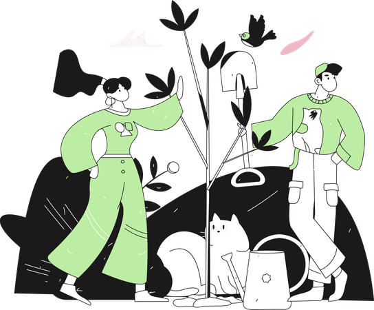 People watering plants to save trees  Illustration
