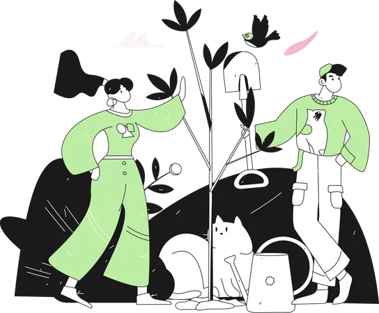 People watering plants to save trees  Illustration