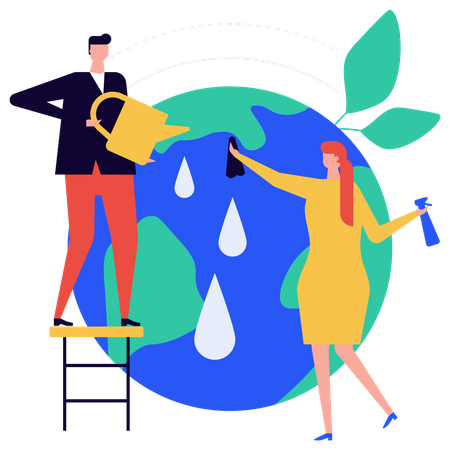 People watering tree  Illustration