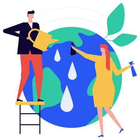 People watering tree  Illustration