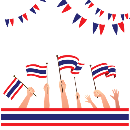 People waving the flag of Thailand  Illustration