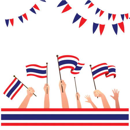 People waving the flag of Thailand  Illustration