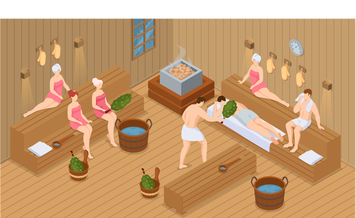 People wearing bath towel  Illustration