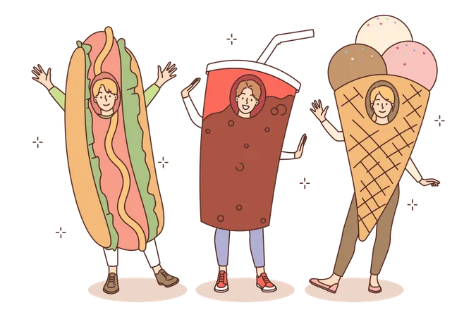 People wearing food costume  Illustration
