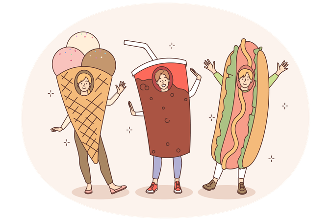 People wearing food costume  Illustration