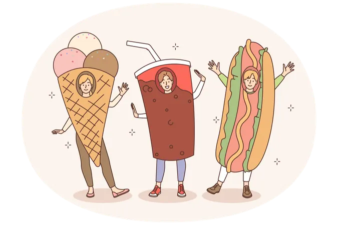 People wearing food costume  Illustration