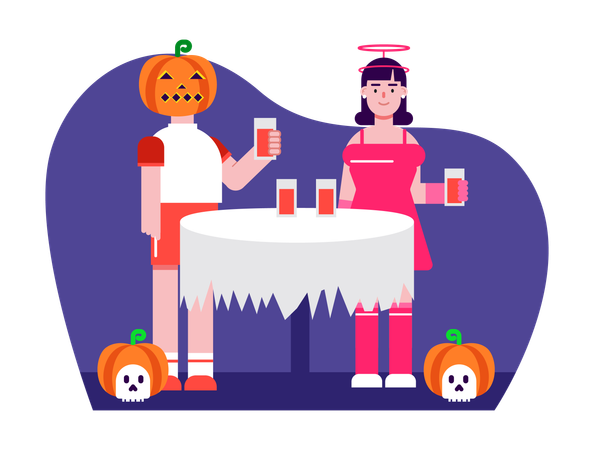 People Wearing Halloween Costume And Enjoy Halloween Night  Illustration