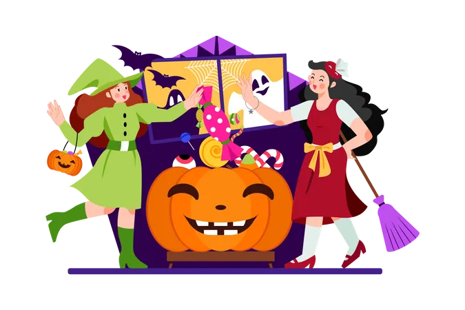 People wearing Halloween costume in Halloween day  Illustration