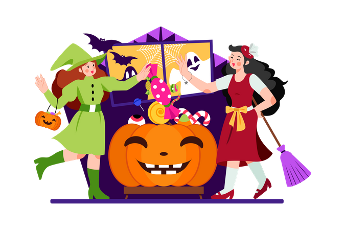 People wearing Halloween costume in Halloween day Illustration