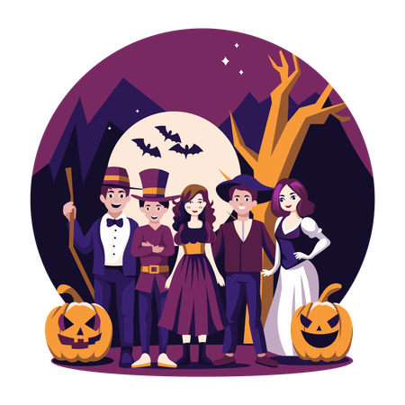 ハロウィーンの衣装を着た人々  イラスト