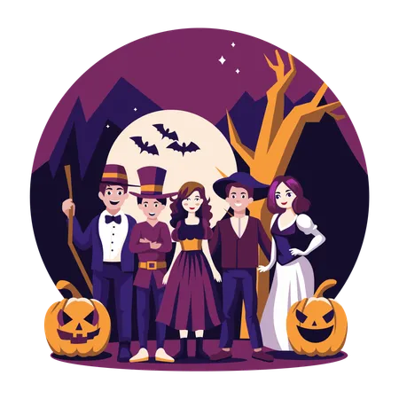 ハロウィーンの衣装を着た人々  イラスト