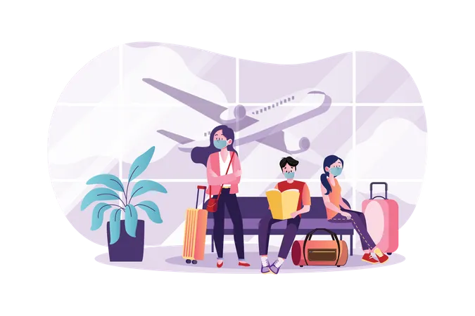 People wearing mask at the airport  Illustration