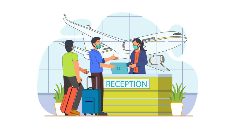 People Wearing Mask in Airport  Illustration