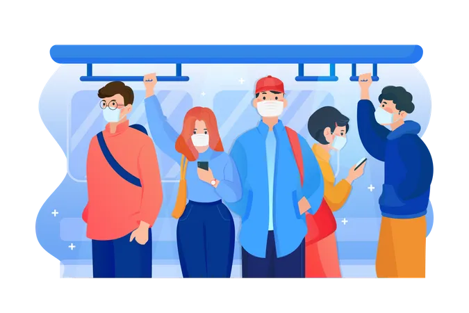 People wearing mask in the subway  Illustration