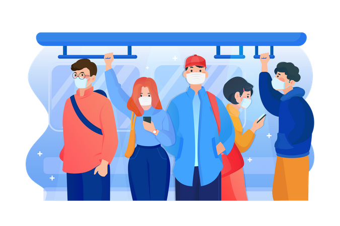 People wearing mask in the subway  Illustration