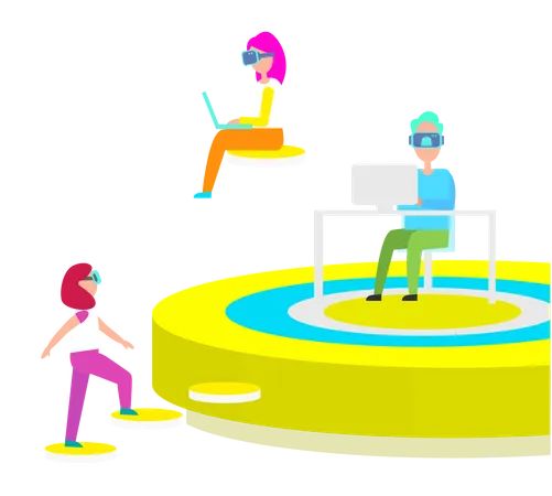 People wearing VR glasses play using modern technologies Illustration