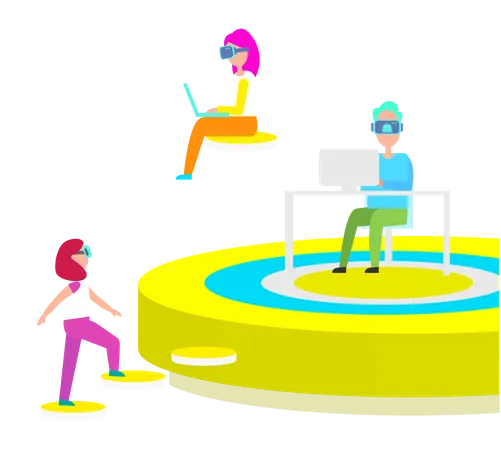 People wearing VR glasses play using modern technologies  Illustration