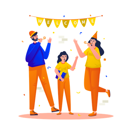 People Welcomed to family party  Illustration