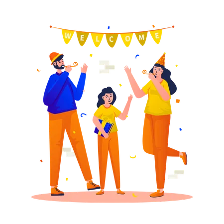 People Welcomed to family party  Illustration