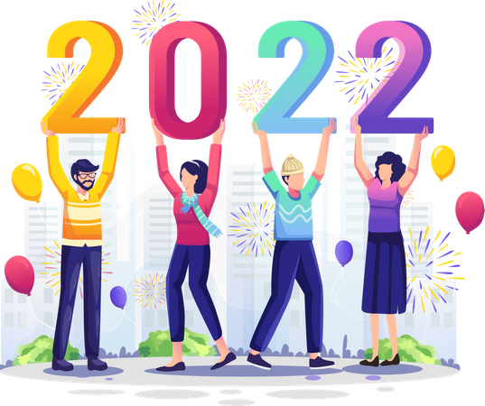 People welcoming 2022  Illustration