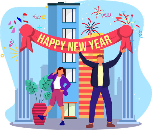 People Welcoming New Year 2023 Illustration