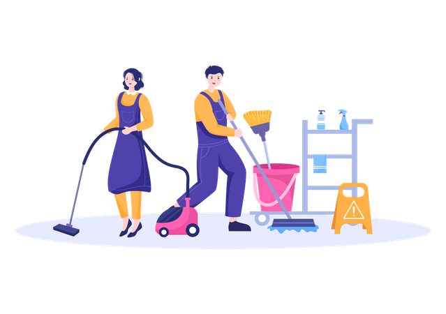 People wiping floor  Illustration