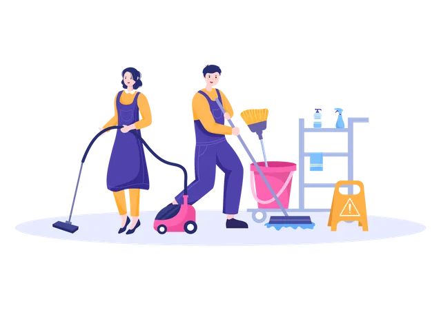 People wiping floor  Illustration