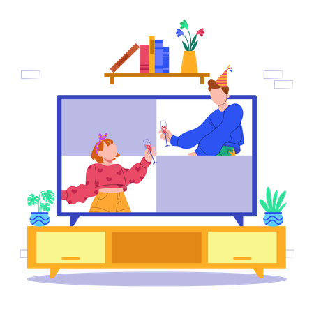 People wishing each other on video call  Illustration