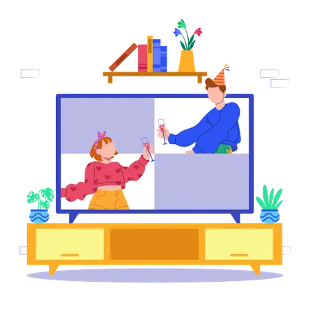 People wishing each other on video call  Illustration