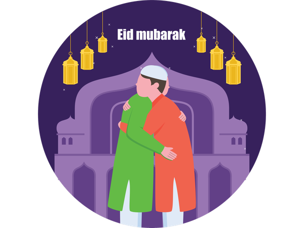 People wishing Eid Mubarak  Illustration