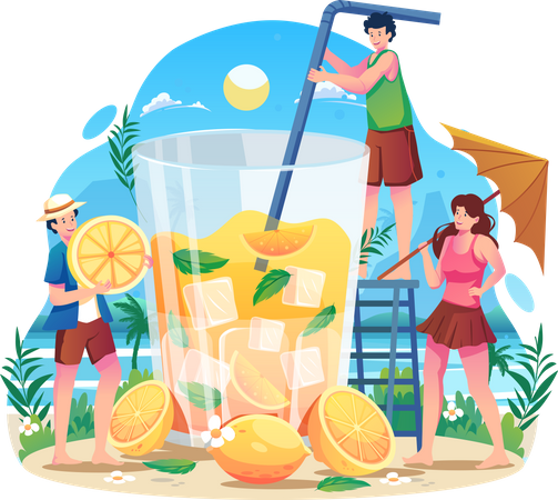 People with a huge cocktail summer drink Illustration