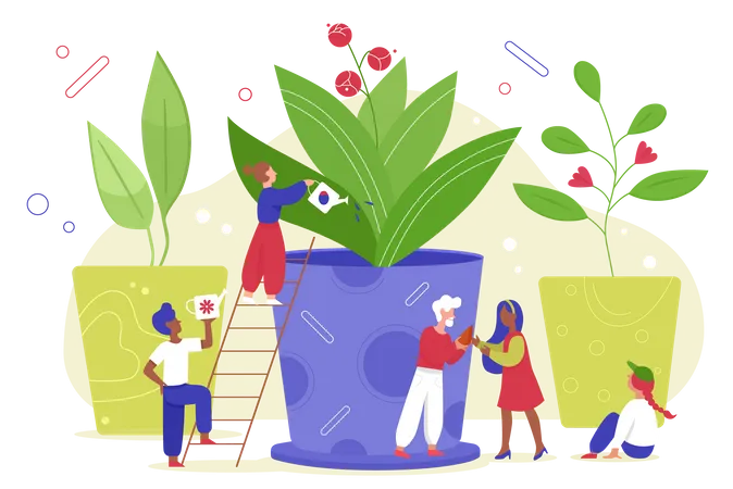 People with big plants  Illustration