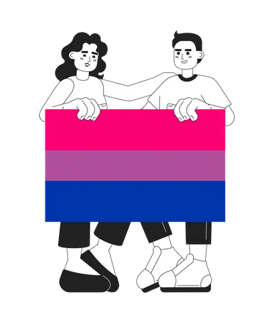 People With Bisexual Flag Monochromatic Flat Vector Characters LGBT Community Editable Thin Line Full Body People Share Support On White Simple Cartoon Spot Illustration For Web Graphic Design Illustration