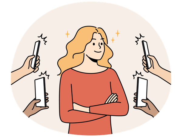カメラを持った人々が女性有名人を撮影する  イラスト