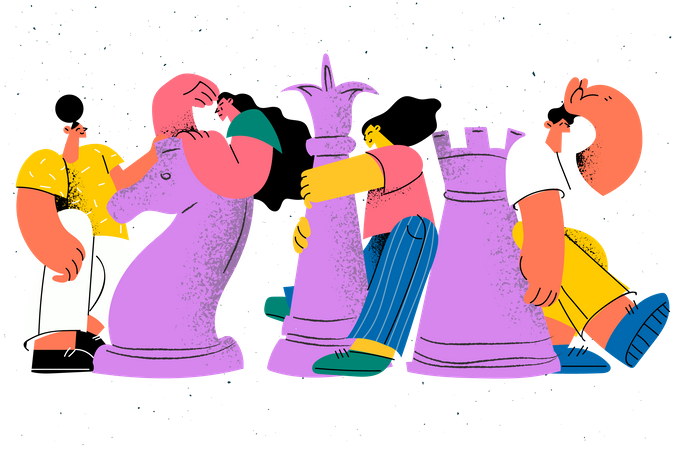 People with chess piece  Illustration