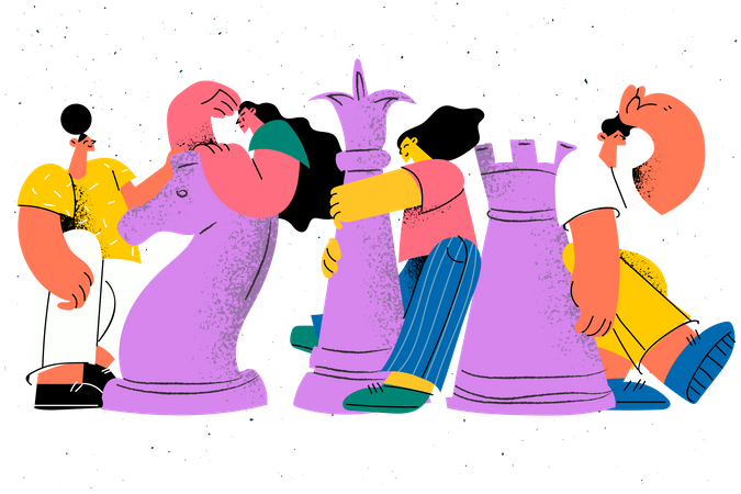 People with chess piece  Illustration