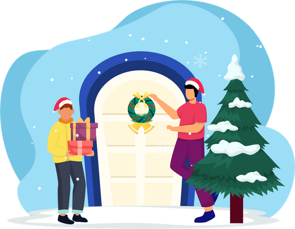 People with christmas gift  Illustration