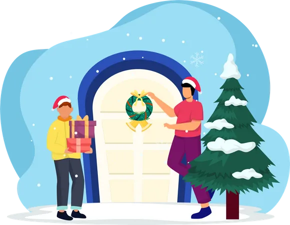 People with christmas gift  Illustration