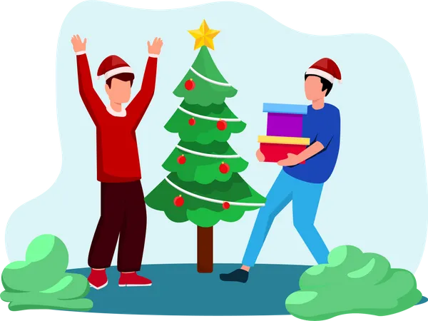 People with Christmas gifts  Illustration