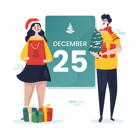 People with Christmas gifts  Illustration