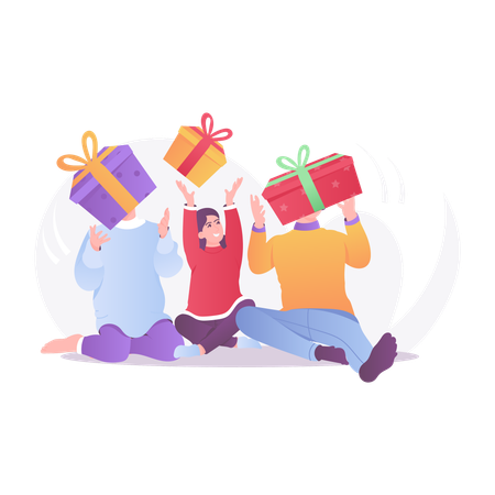 People with Christmas gifts  Illustration