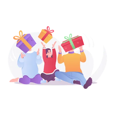 People with Christmas gifts  Illustration