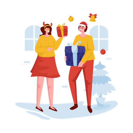 People with Christmas gifts  Illustration