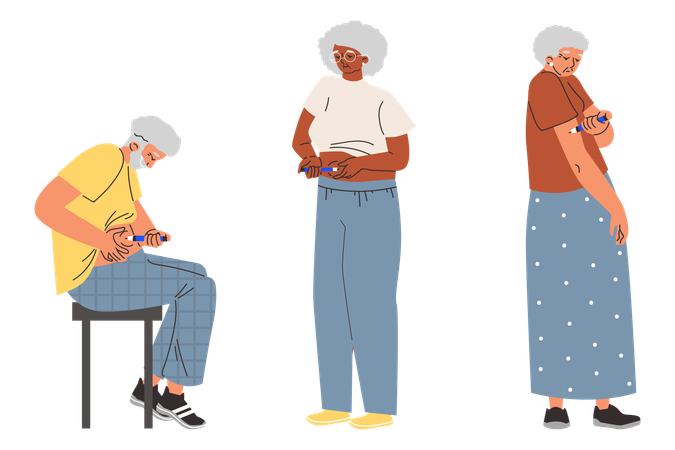 People with diabetes doing self injection  Illustration