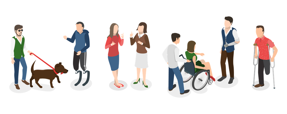 People with Different Types Of Disabilities  Illustration