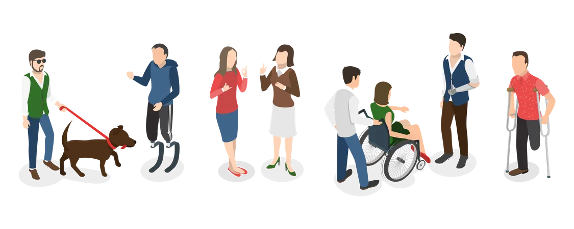 3 D Isometric Flat Vector Conceptual Illustration Of People With Different Types Of Disabilities Equality Diversity And Inclusion Illustration