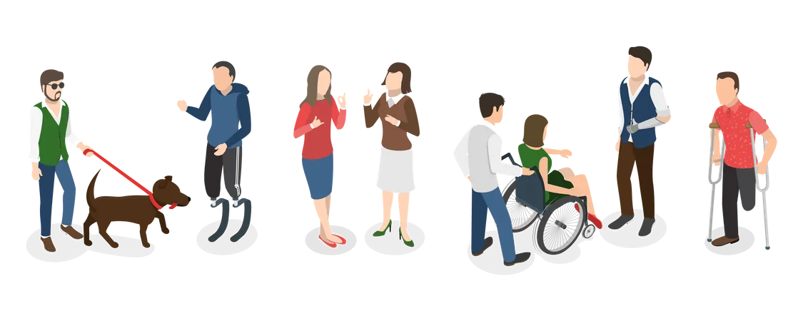 People with Different Types Of Disabilities  Illustration