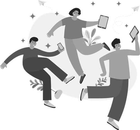 People With Digital Devices  Illustration
