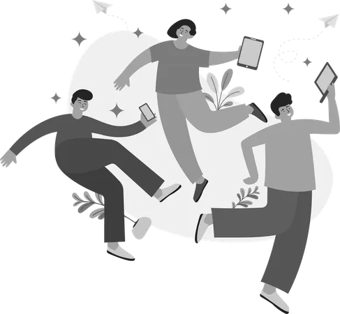 People With Digital Devices  Illustration