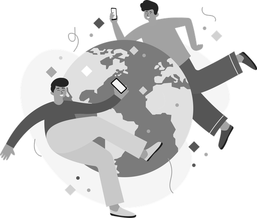 People With Digital Devices  Illustration
